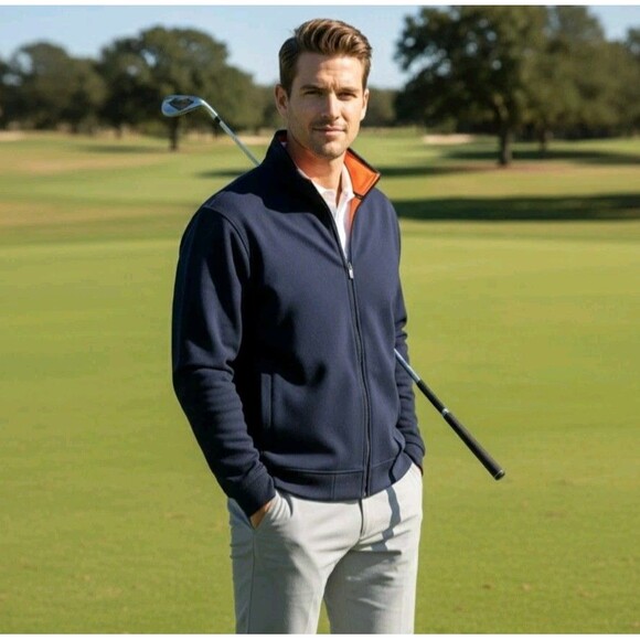 Vintage Ralph Lauren Golf Navy Fleece Mens XL Jacket Full Zip Orange Lined USA - Picture 2 of 16